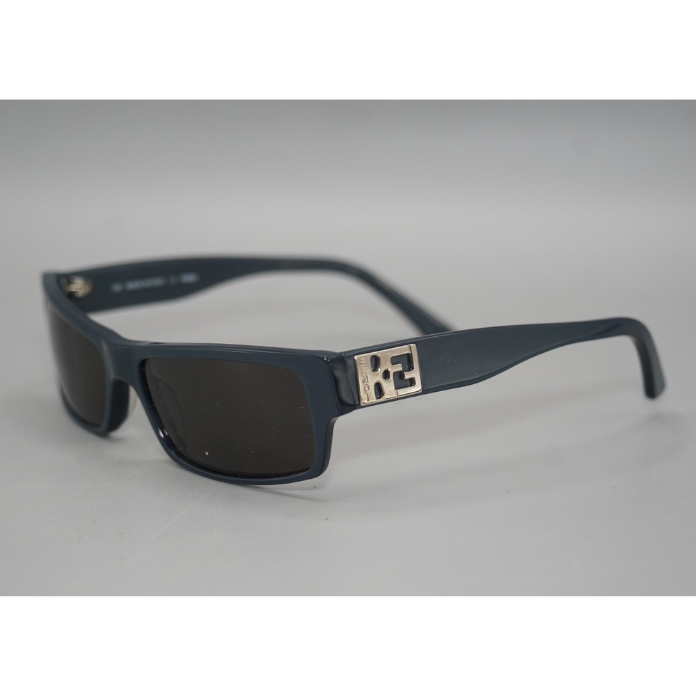 Fendi Navy Blue Rectangular Sunglasses Silver Zucca Logo Made in Italy 135